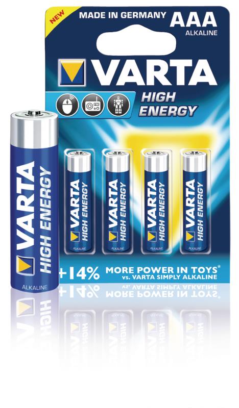 LR03 pile alcaline pack de 4 pièces HIGH ENERGY VARTA - photo 1