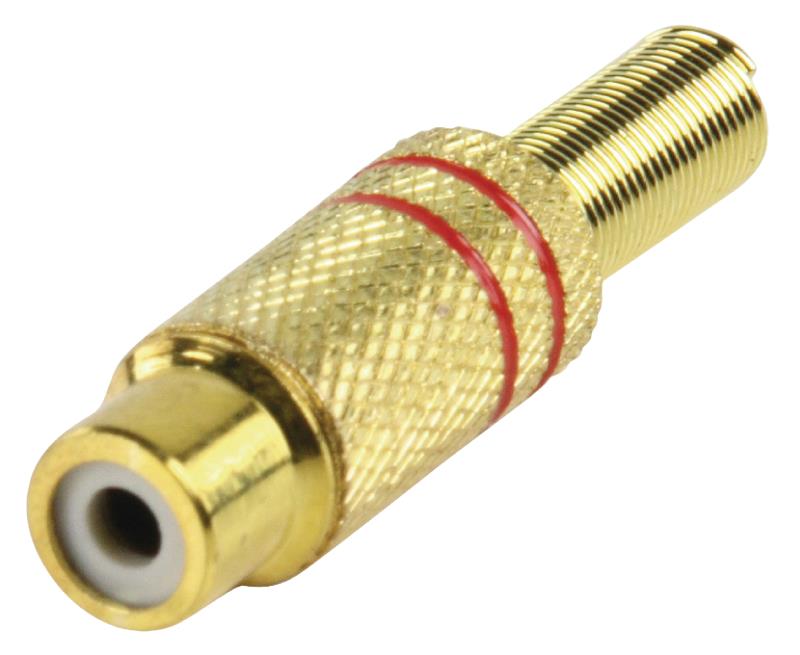 fiche rca femelle dorée métal bague rouge 5mm
