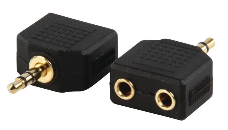 Adaptateur avec fiche Jack 3,5mm stéréo mâle ET fiche 2 x Jack 3,5mm stéréo femelle