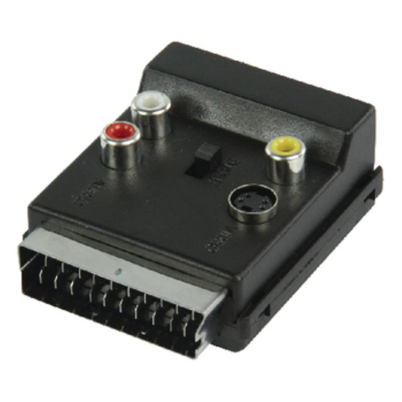 Adaptateur avec fiche Péritel gigogne ET fiche RCA x3 femelle + S VIDEO femelle Avec Inter InETOut