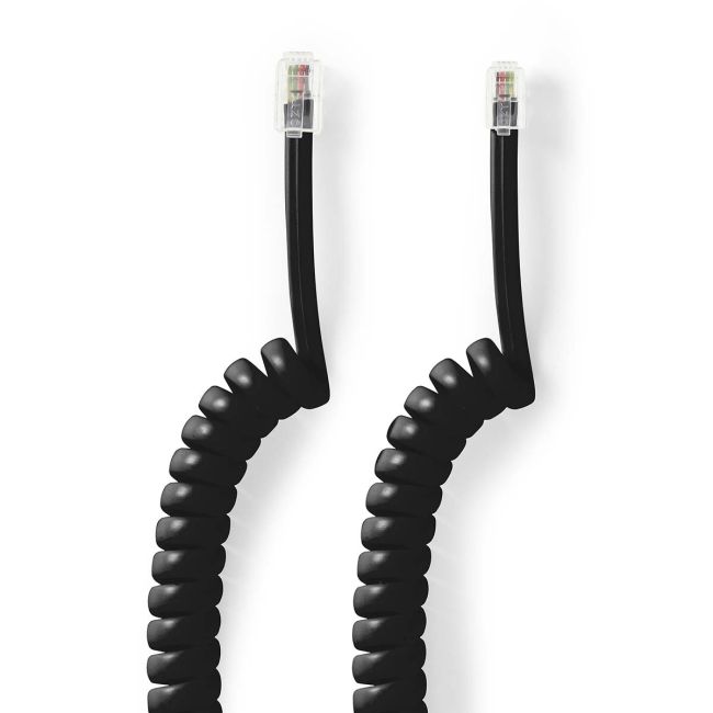 Cable avec fiche RJ9/4P4C mâle ET fiche mâle, noir pour combiné de téléphone- 2m00