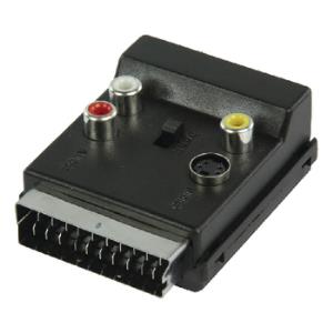 Adaptateur avec fiche Péritel gigogne ET fiche RCA x3 femelle + S VIDEO femelle Avec Inter InETOut